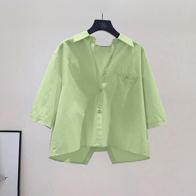 ZANZEA Women Casual Turn Down Collar Solid Color Loose Half Sleeve Blouse