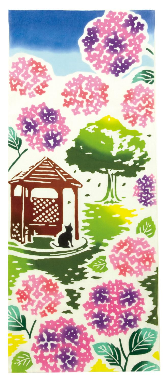 

Prairie Dog Dyed Tenugui Hand Summer Hydrangea Garden by Wabunka Towel, Pattern, [TE-503]