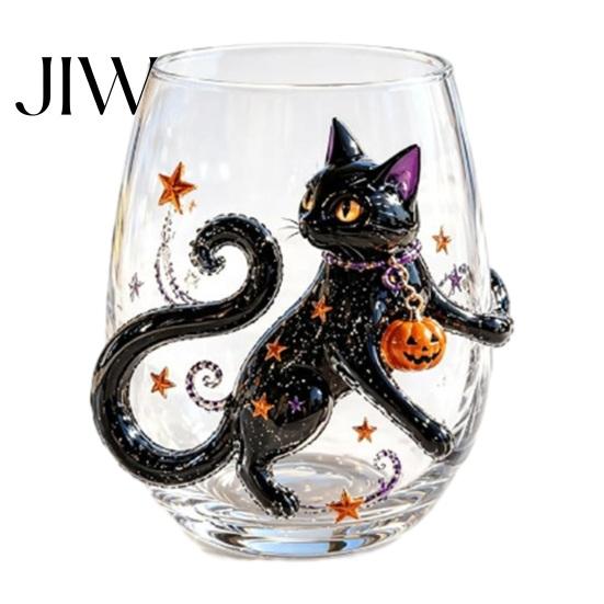 Geister Whiskey Glas Halloween Glas, Schwarze Katze Spinnennetz Totenkopf Becher für Langlebige Kaffeetasse Cocktail, 350ml Gruselige Trinkware Hausbar, Festlich