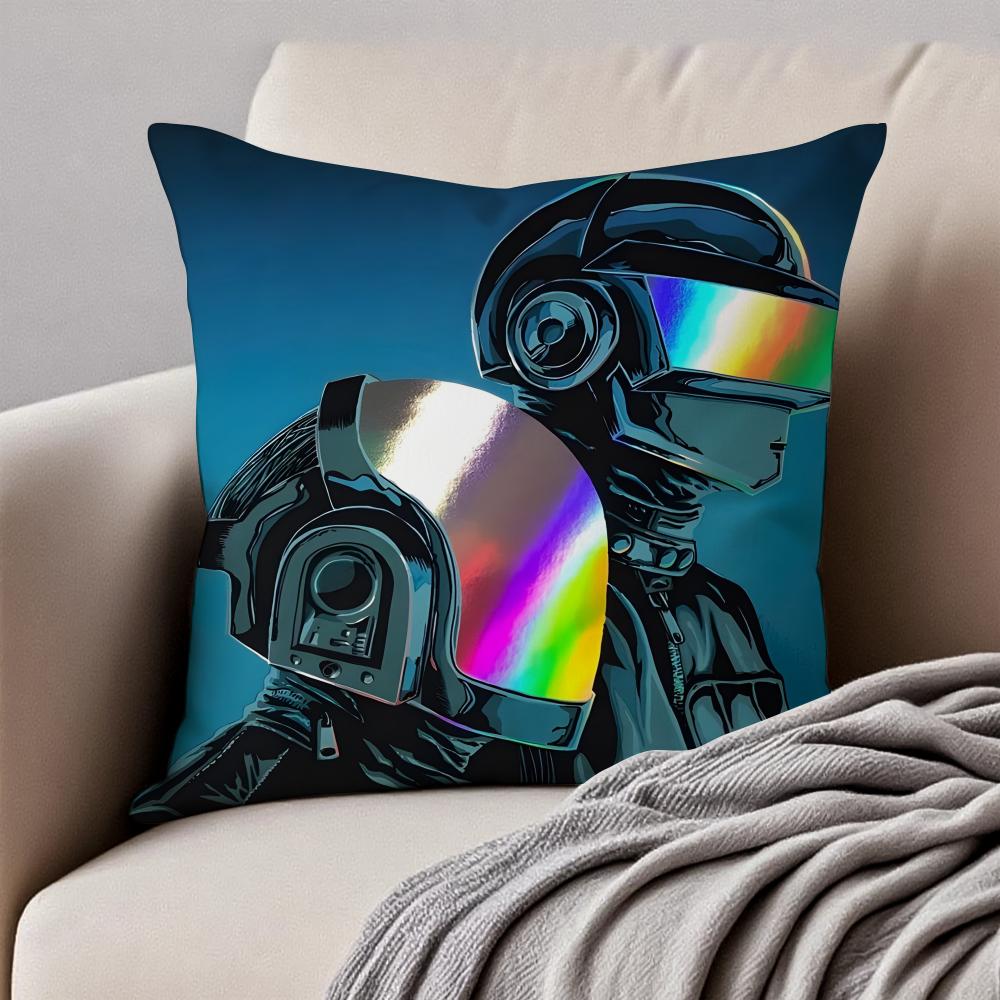 Electronic French Rock Band DDaft PPunk Cushion Cover Pillowcase Antidustmite Invisible Zipper Short Plush Sofa Cushion