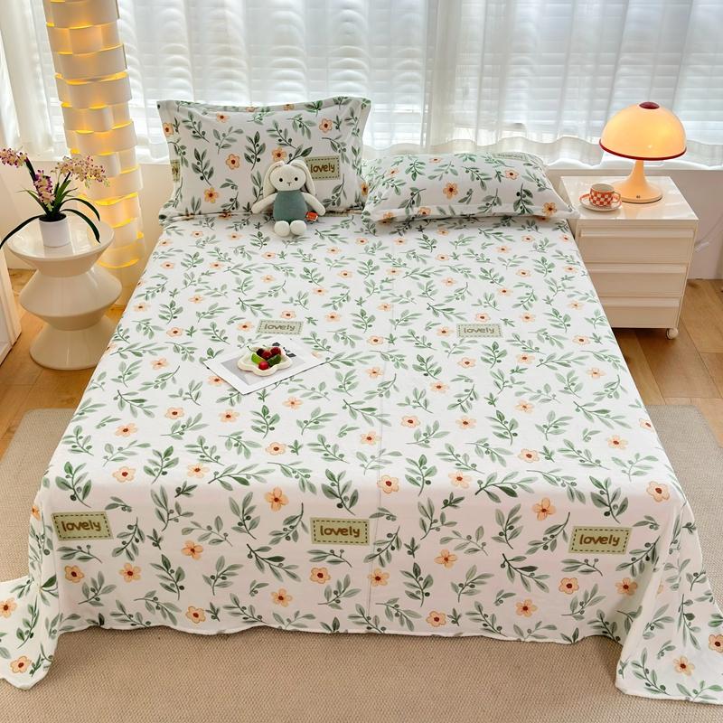 3Pcs Botanical Floral Style Bed Sheet Set Flannel Bed Sheets for Fall and Winter Luxury Super Soft Cozy Queen Size Bedding Set