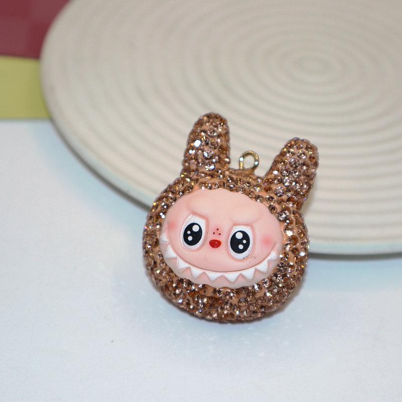 Colorful Rhinestone Labubu Polymer Clay Keychain Bag Charm