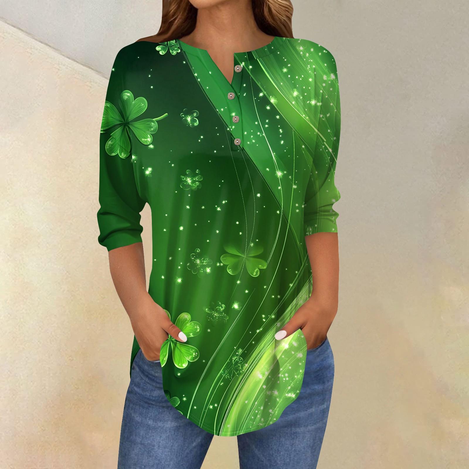 

Женские топы с рукавами 3/4, летние футболки с принтом и V-образным вырезом, повседневные базовые футболки, рубашки на пуговицах, туники, топы St. День Патрика L армия зеленый