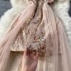 Sexy Sequin Patchwork Mesh Halter Dress Chic Elegant Evening Party Luxury Robe Women High Waist Slim Ceremonial  Dress