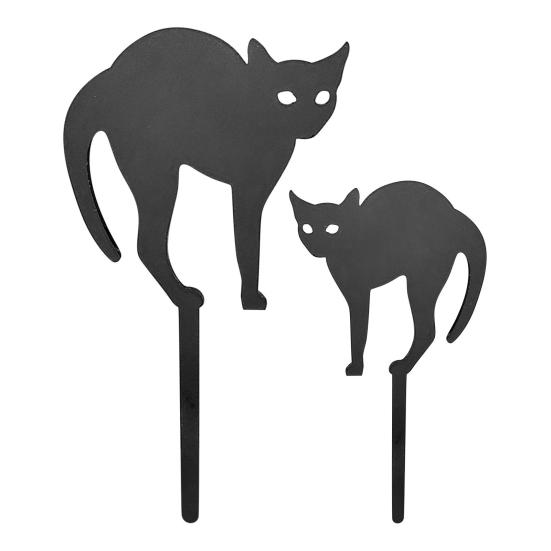 2Pcs/Set Flowerpot Cat Sign Planter Insert Cat Sign with Stake Black Cat Silhouette Garden Decoration for Outdoor Indoor Potted Plant Patio Balcony