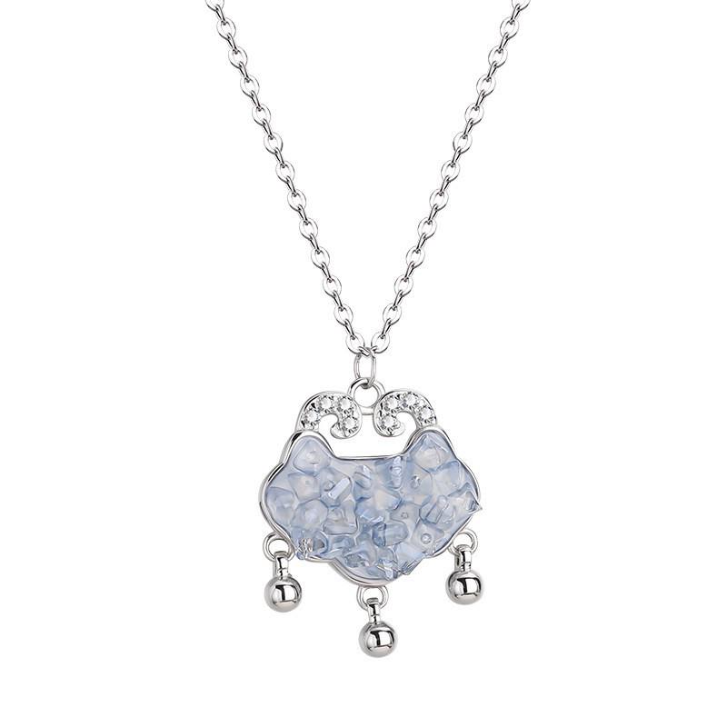 Chinese Ice Island Ruyi Lock Necklace: Women's Auspicious Cloud Pendant Choker, Light Luxury Clavicle Chain