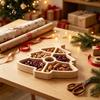 Holiday Table Centerpieces Wooden Christmas Divided Tray, Gingerbread Man Santa Xmas Tree Compartment Snack Claus Party Platters Platter, Wood