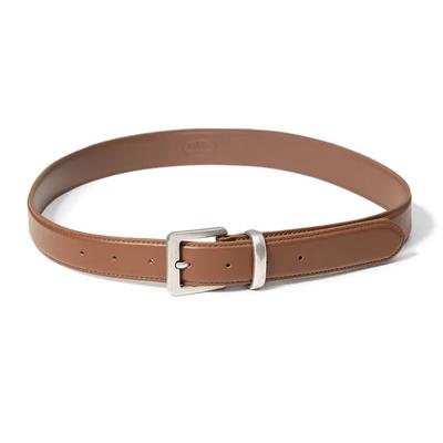 Square Vintage Silver Cowhide Leather Belt (T024_tan)