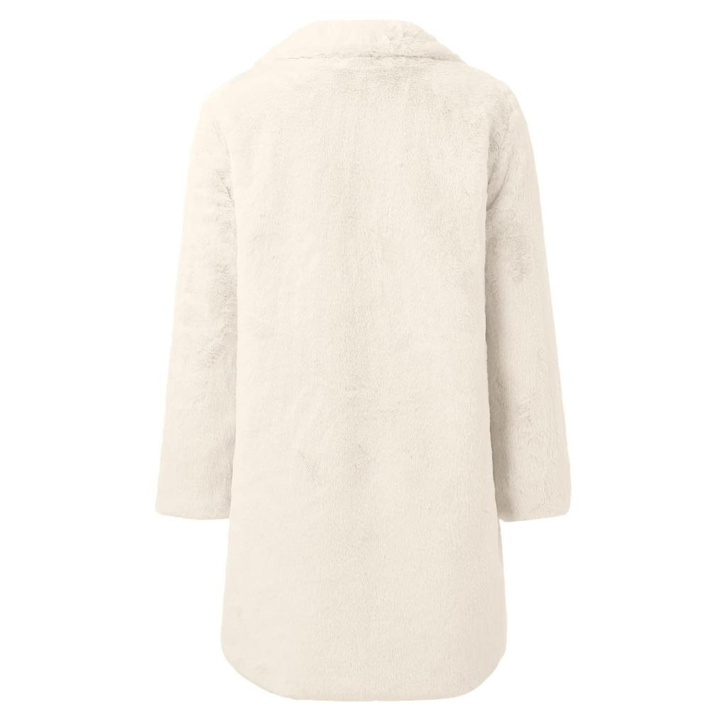 Dámské zimní umělý pásek kapsa plyšová teplá bunda zářez klopa kabát svrchní oděv střední délka