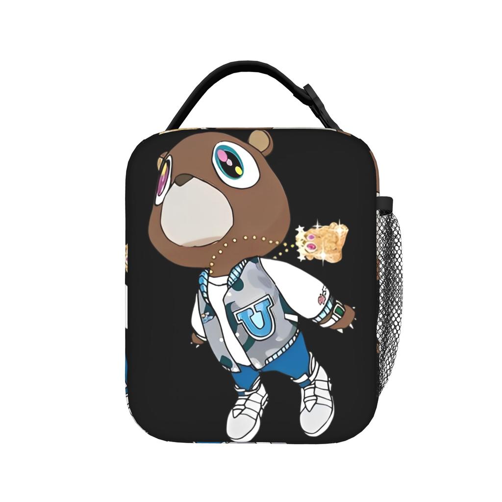 Kanye West Insulated Lunch Bag Portable Cute Bear Reusable Thermal Bag Tote Lunch Box School Travel Food Storage Bags
