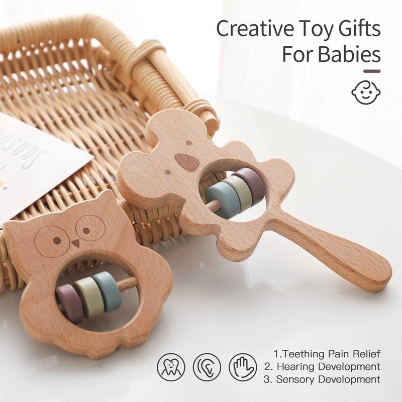 Wooden Rattles For Kids Animal Koala Handbells Newborn Baby Bed Bell Educational Toys Safe Food Grade Baby Teether Baby Items