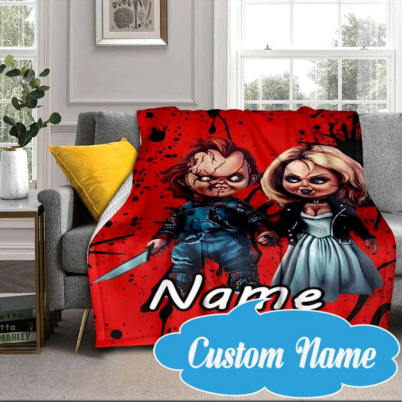 Custom Name Chucky's Bloody Invitation Blanket bed sofa Blanket Flannel Blanket for Camping, Hiking, Picnic Essentials,gift for Fan family