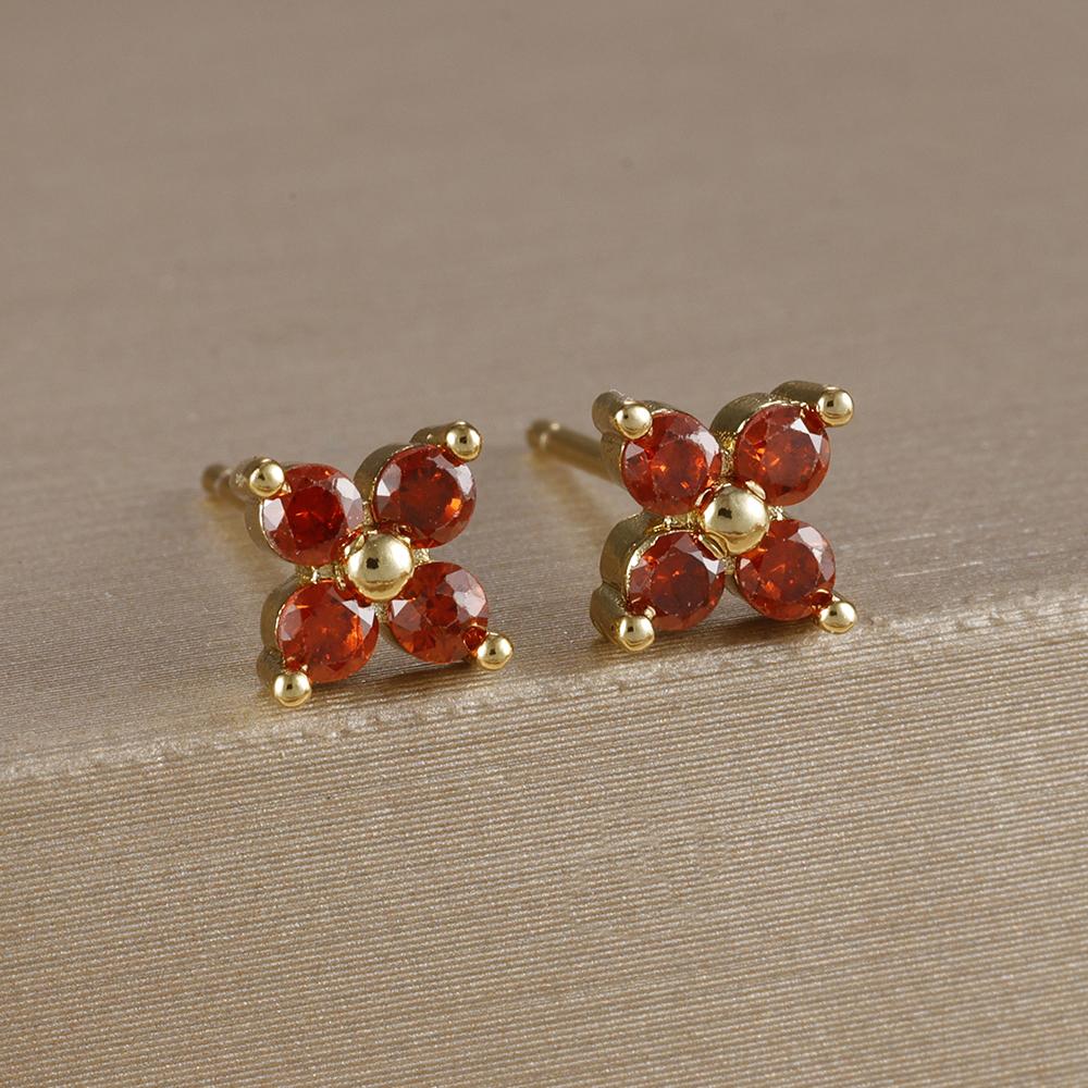 2PCS Stainless Steel December Birthday Stone Square Hanging Earrings Cubic Zirconia Chain Flower Dangle Earring Piercing Jewelry