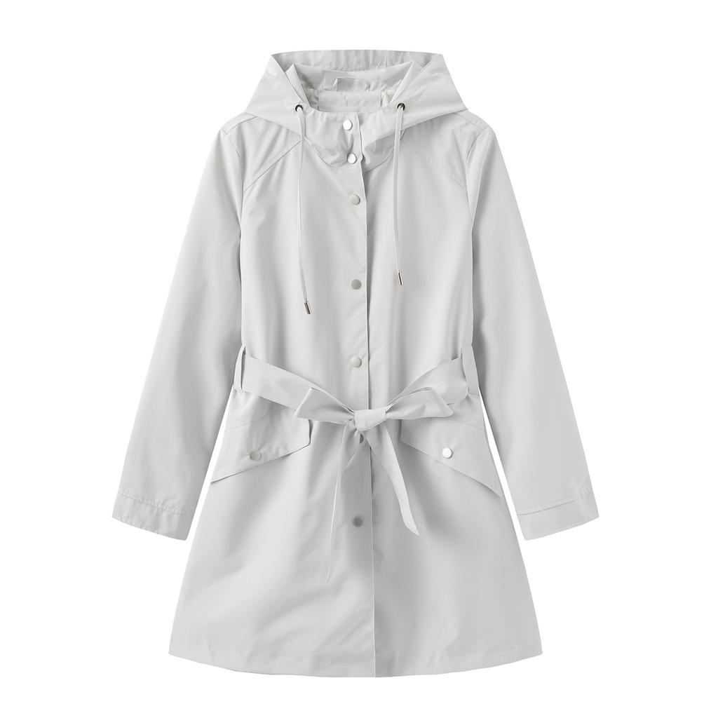 Frühling und Herbst Neue Kapuzenjacke mit Gürtel Dünner lässiger lockerer Trenchcoat für Damen