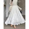 DIMANAF 2025 Summer Women New White Skirts Vintage Elastic Pleated Elegant  Long Skirts Lace High Waist