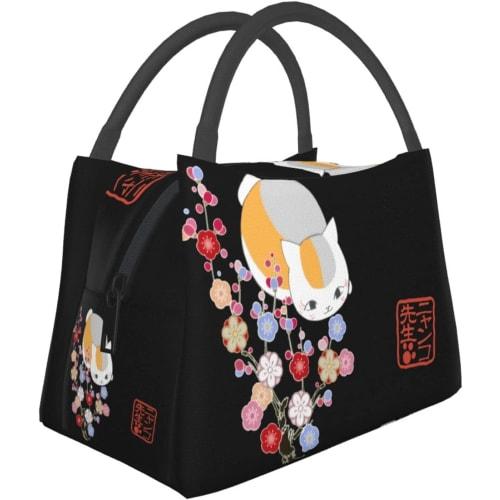 

Natsume s Book of Friends Nyanko-sensei Insulated Lunch Bag with Clasp Closure, Black, Bento Box, Insulated, Cooler Bag with Zipper, Compact, Lunch Ba