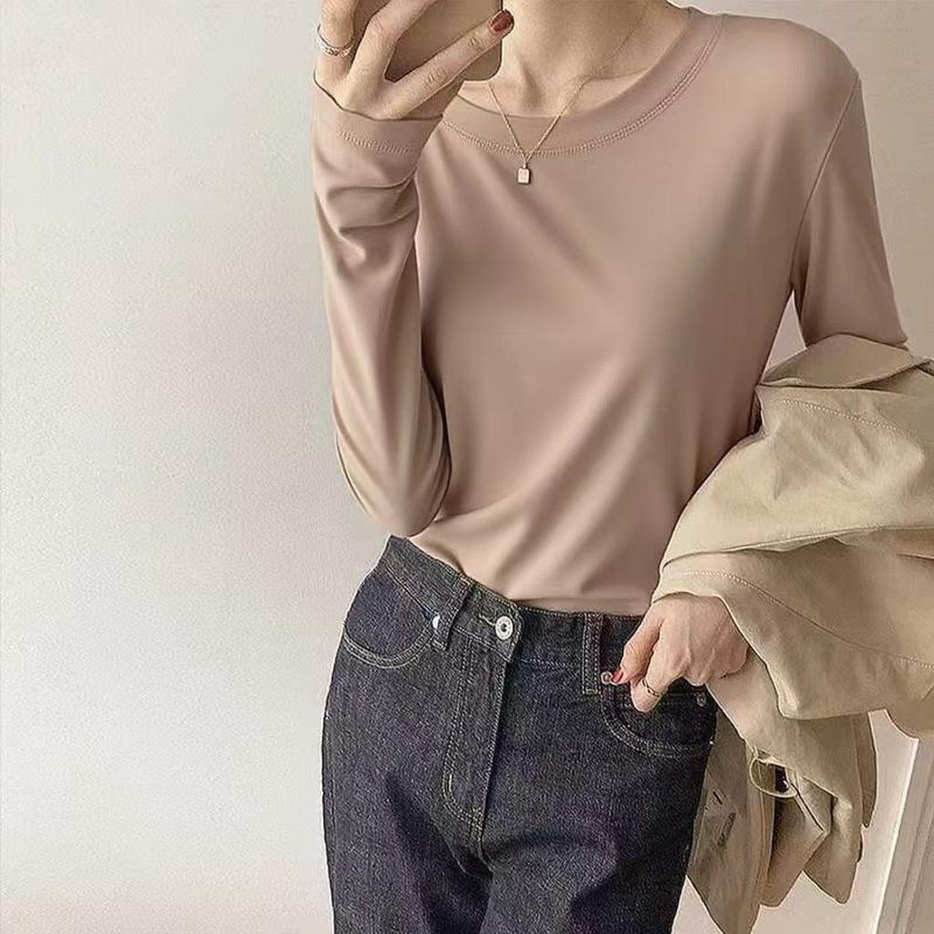 Women's Half High Neck Long Sleeve Thermal Tops Slim Fit Solid Color Casual T-Shirt