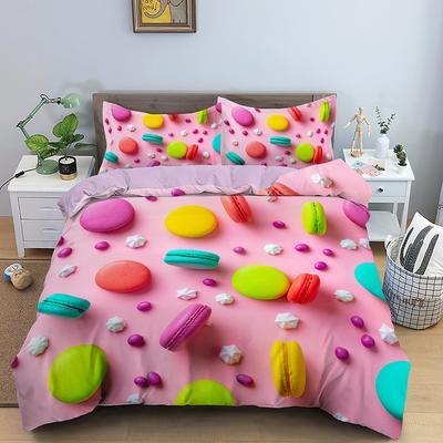 French Macaron Chocolate Print Bedding Set Colorful Duvet Cover 3D Print Comforter Cover Dessert Food Girls Bed Linen 3pcs Queen