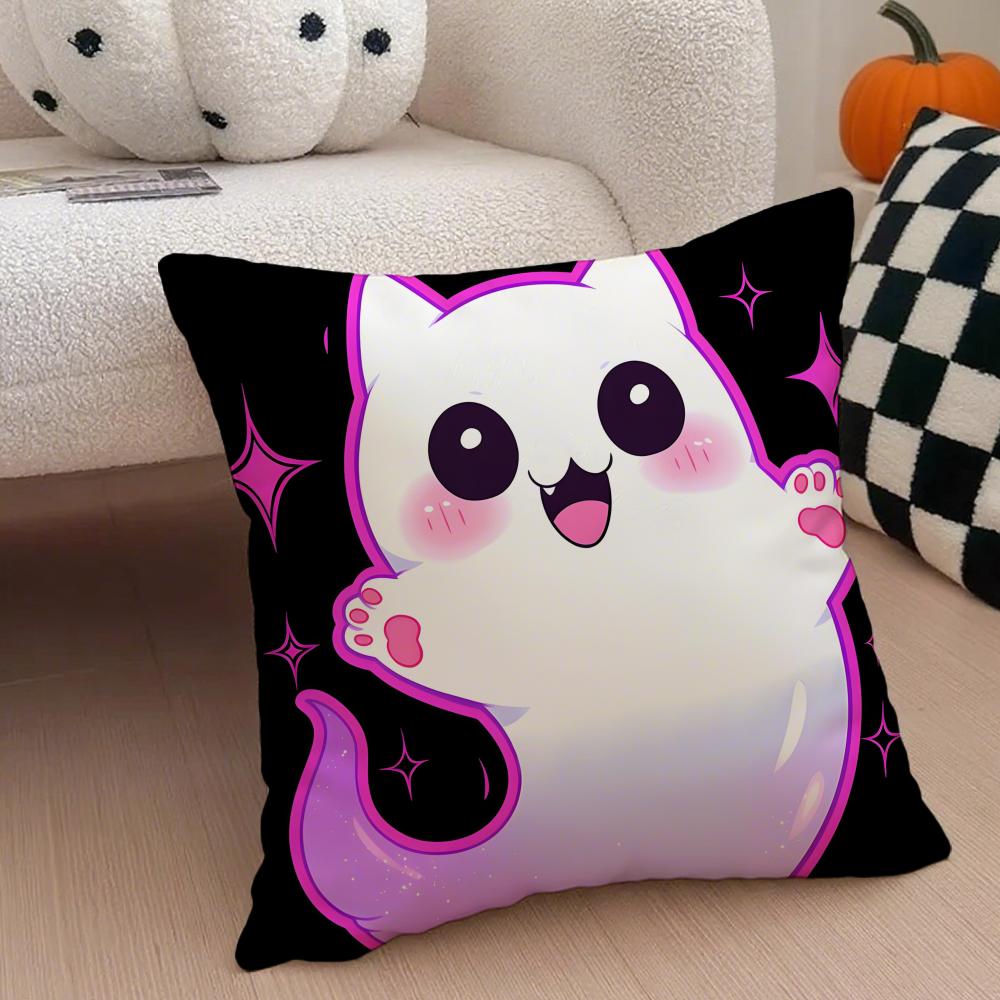 Character Spooky Halloween magic cat Cushion Cover Throw Pillow Cover Hidden Button Durable Polyester Chair Cushion