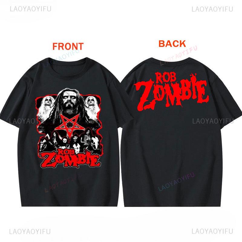 Speler Rob Zombie Polyester Shirt Horror Stijl USA Concert Tour Punk Grafische T-shirts Rock Band T-shirt Schedel Pentagram Ontwerp