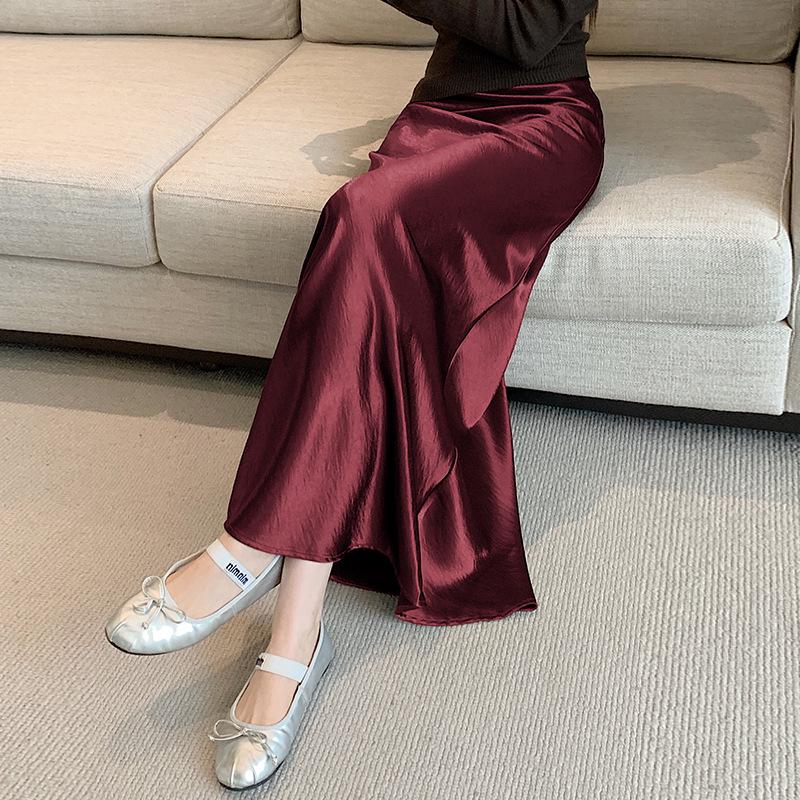 

Юбка А-силуэта из ацетатного атласа с высокой талией для женщин Large вино красного