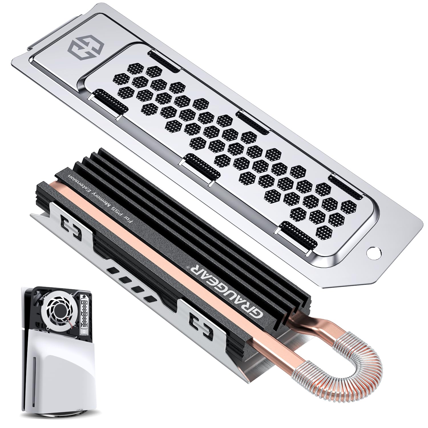 

GRAUGEAR 2280 NVMe SSD Heatsink for PS5 Replacement Expansion Slot Cover for PlayStation 5 Includes Direct Touch Heat Copper Aluminum and Dust Easy