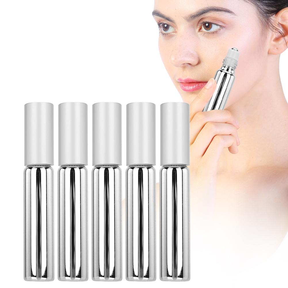 5pcs Empty Essential Oil Roller Ball Bottle Glass Perfume Dispenser ContainerSilver
