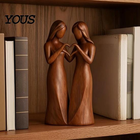 Decorative Tabletop Figurines Sisterhood Wooden Figurine, Handcrafted Friendship Sculpture for Living Room Statues Bedroom Ornament, Warm Home