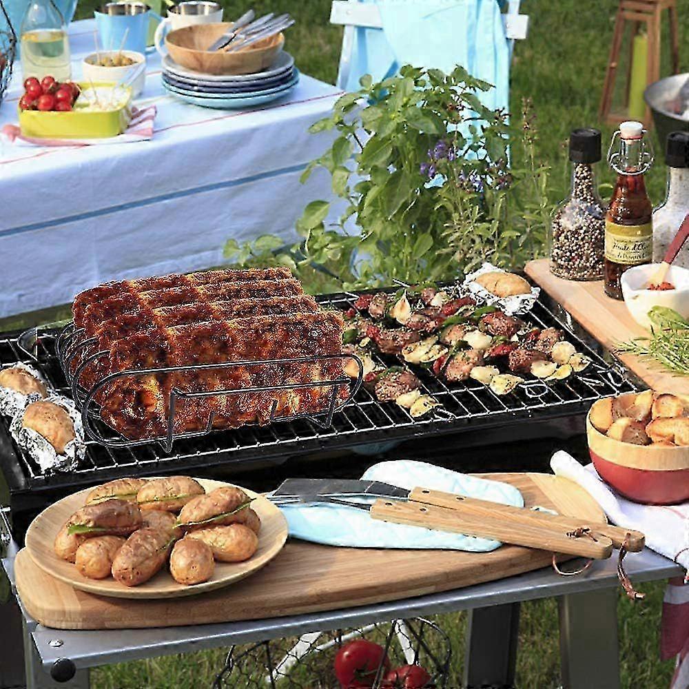 Spareribs Holder Grill, Stainless Steel Roasting and Rib Holder for 4 Ribs, Suitable for Gas Grills and Charcoal Grills