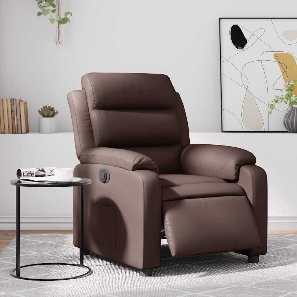 Electric Recliner Chair Brown Faux Leather