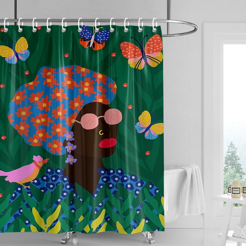 Nordic Minimalist Figure Illustration Shower Curtain Hotel Homestay Bathroom Partition Curtain Waterproof and Moisture-proof
