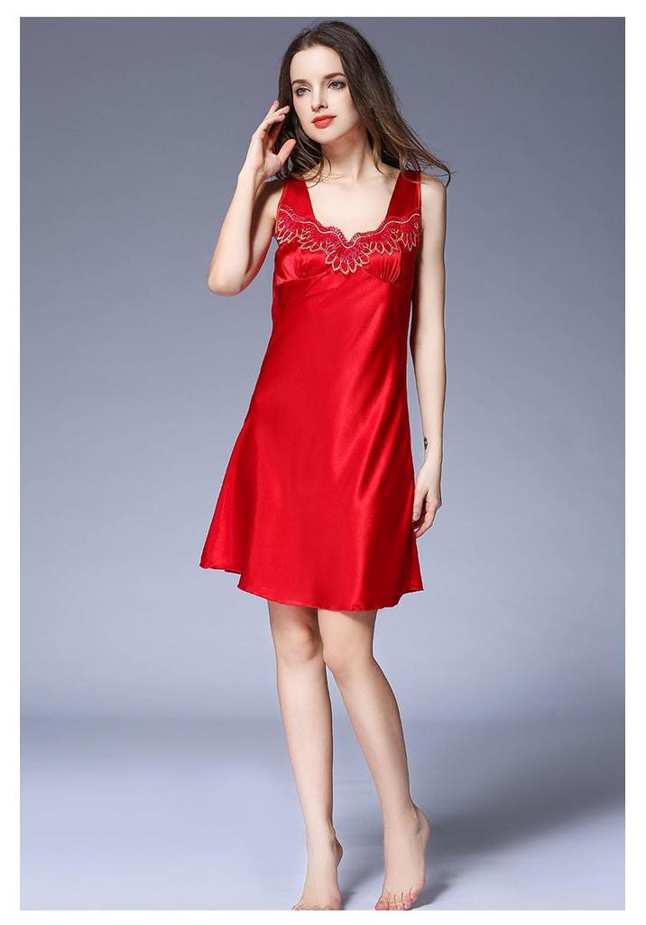 Ice Silk Lace Sleeveless Nightgown for Women - Sexy, Loose, Plus Size Pajamas