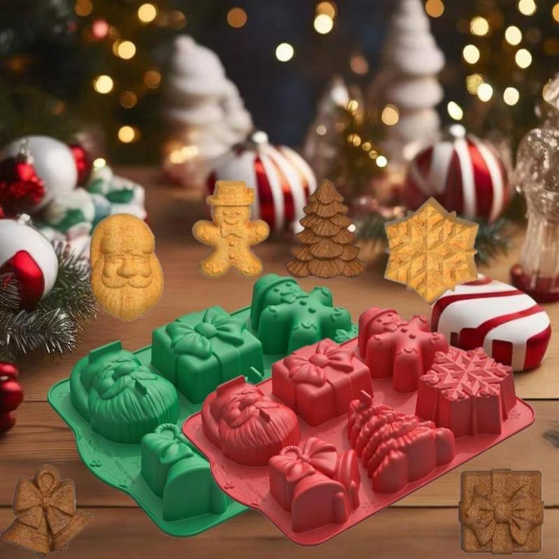 Food-Grade Silicone Candy Mold with 3D Christmas Designs Tree Gingerbread Man Snowman Santa Bells for Baking Chocolate Cookies