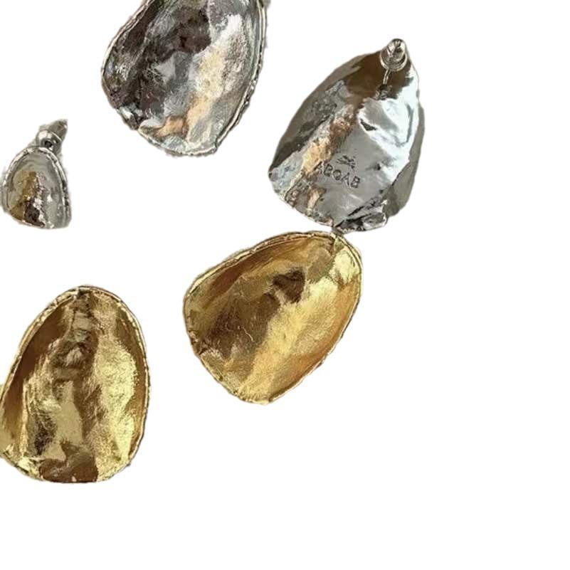 Cercei Stud Neregulați Wind Blogger pentru Femei, Handmade, Textură Model Ciocănit, Cercei Simpli cu Temperament Versatil