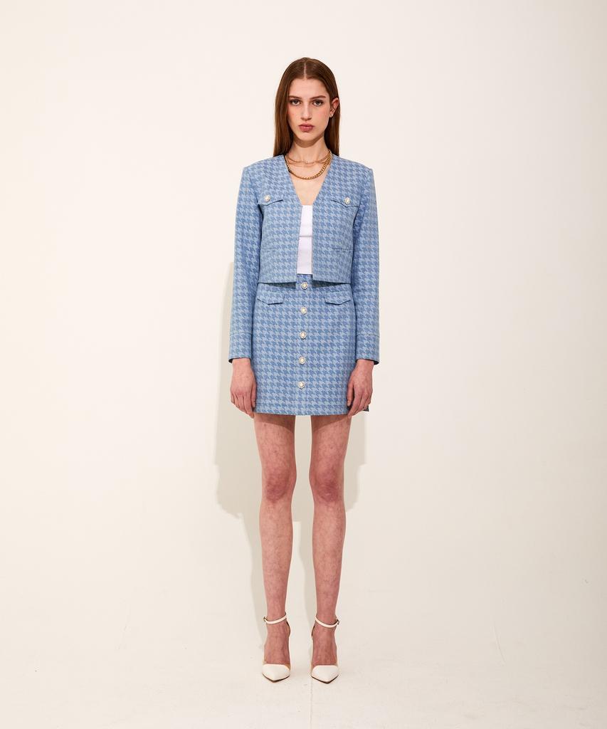 Chaenyuyog Denim A-Line Crystal Skirt [Light Blue]
