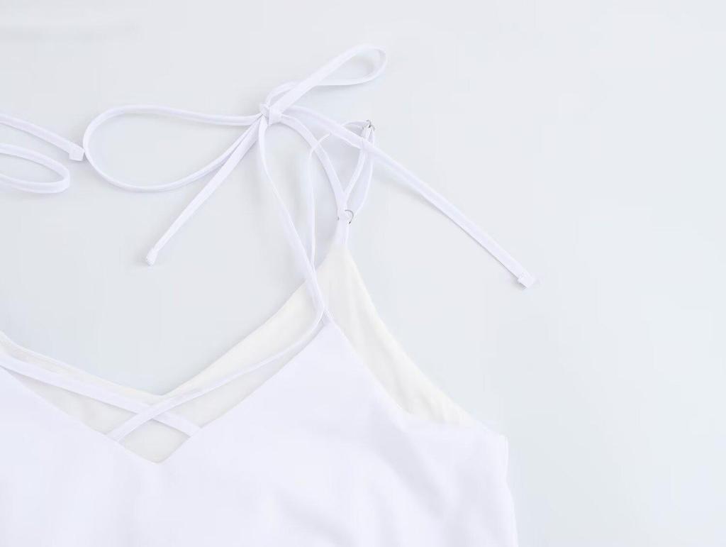 2025 Summer Spaghetti Strap Cotton Embroidered Dress: Fashionable Solid Color Women's Dress