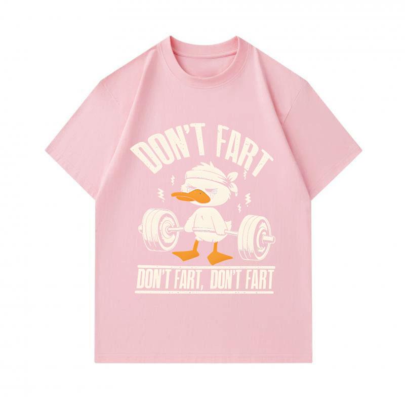 Men's 100% Cotton Crew Neck Short Sleeve T-Shirt, Funny Weightlifting Duck Don't Fart Graphic Casual Workout Humor Tee for Gym Sports Daily Wear