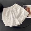 Damen Sommer Leinen Weiße Shorts Lässig Einfarbig Zwei Taschen Hohe Taille Shorts Frau Weich Kühl Locker Baggy Heiß Schnürung Kurze Hosen