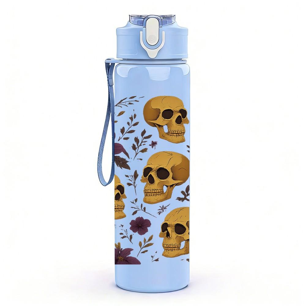 1PC Skull Dot Seamless Pattern Print 750ml Color Plastic Sports Water Bottle Leakproof Flip Straw Lid Suitable for Sports Office Home Use