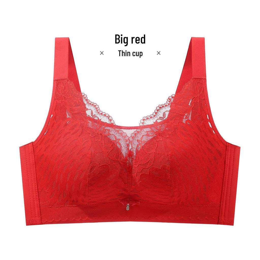 Adjustable Wire-Free Push-Up Lace Minimizer Bandeau Bra with Anti-Sagging Side Support