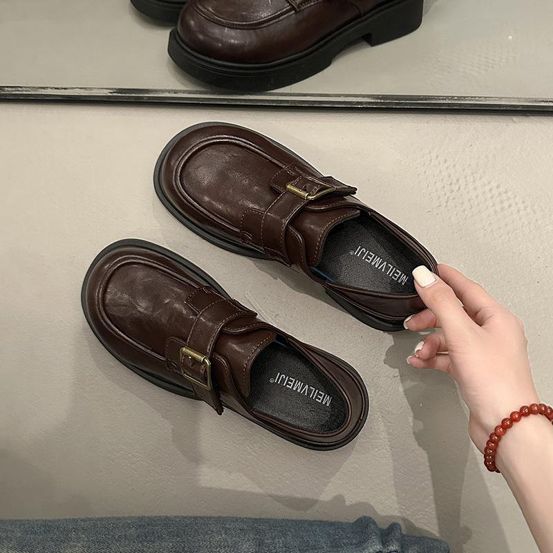 

Туфли-лоферы на платформе из натуральной кожи 2025 новая платформа толстая подошва толстый каблук одинарная обувь женская обувь универсальный британский стиль увеличивающие рост маленькая кожа 35 темно-коричневого