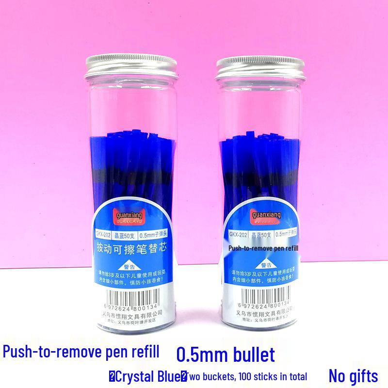 Press To Advance Friction Erasable Gel Pen Refill, 0.5mm Bullet Tip, Crystal Blue Black