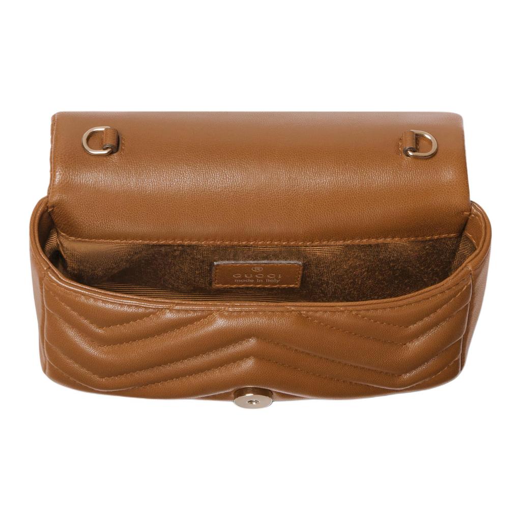 Gucci GG Marmont Brown Leather Chevron Quilted Mini Chain Crossbody Bag For Women Daily Use