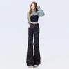 American gray camouflage overalls women's new elastic high-waisted narrow version thin and slightly pulled pants camouflage trousers