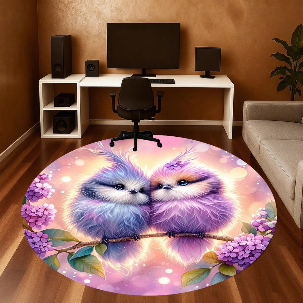1PC Birds Flowers Fantasy Round Chair Mat Area Rug - Non-Slip, Floor Mat for Office, Bedroom, Home Decor Christmas Gift C0528038