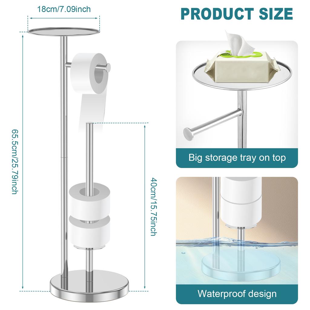 Free Standing Toilet Roll Holders Stainless Steel Toilet Paper Stand with Phone Shelf Bathroom Tissue Rack Organizers Storage