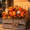 Durable Fabric Fall Flowers Artificial Bouquet with Pumpkins Maple Leaves Wheat Berries, Autumn Berry Decoration Home Decor for Thanksgiving
