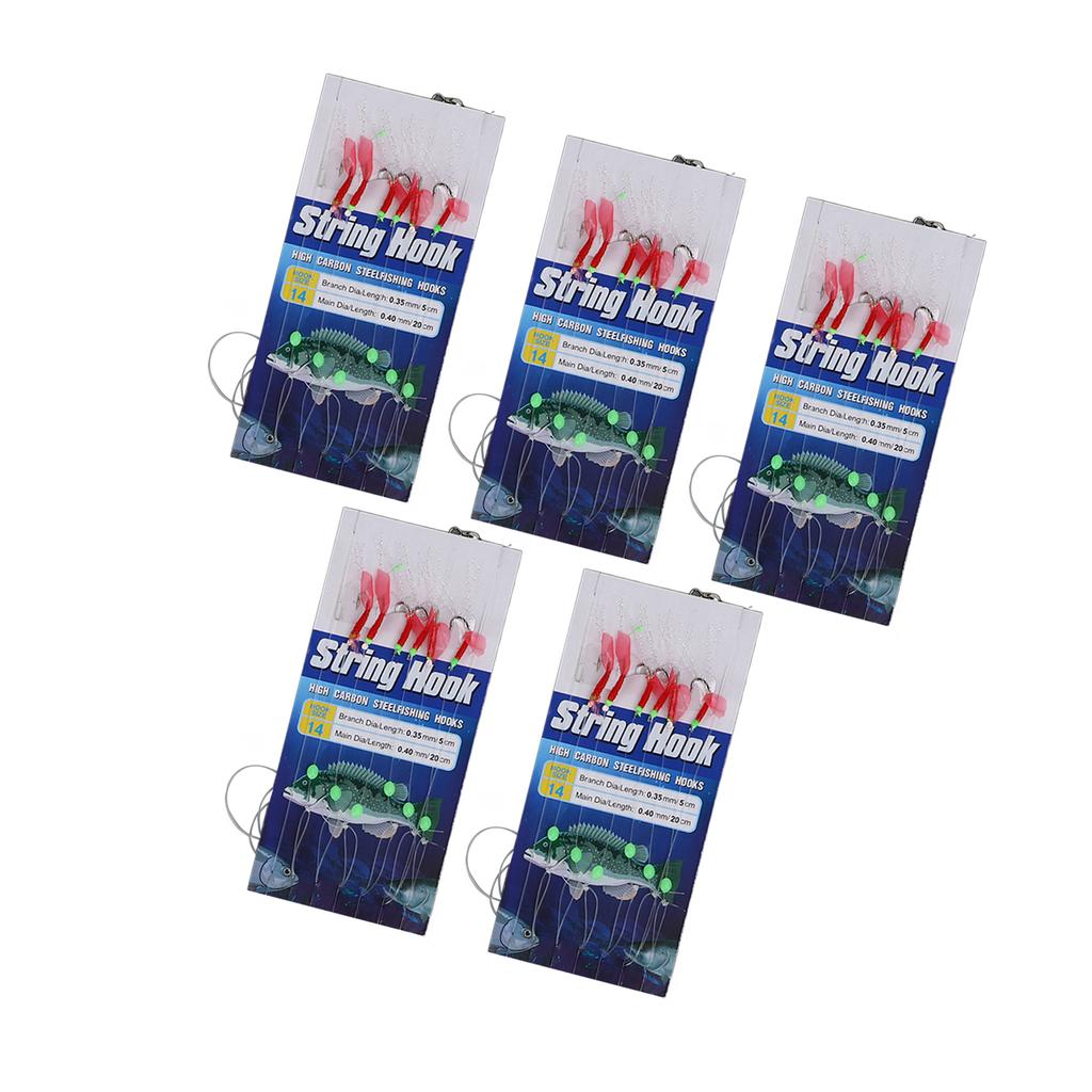 5 Groups Bait String Hook Anti Winding 6 Hooks for White Bar Sea Bass Mandarin Fish Model 14