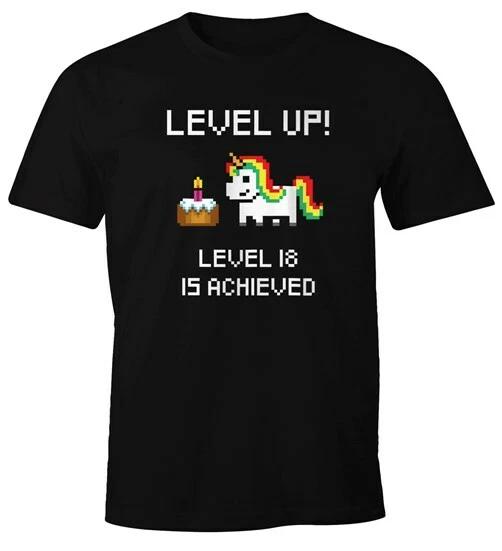 Mens 100% Cotton T-shirt Mens Tees Top Birthday Level Up Pixel Unicorn Cake Retro Gamer Pixel Graphics- 2XL