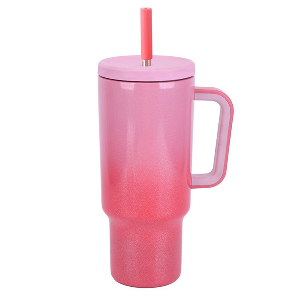40oz Strohhalm Doppelwandiger Isolierbecher mit Henkel Sportwasserflasche Edelstahl Vakuum Thermoisolierter Becher für Frauen Männer